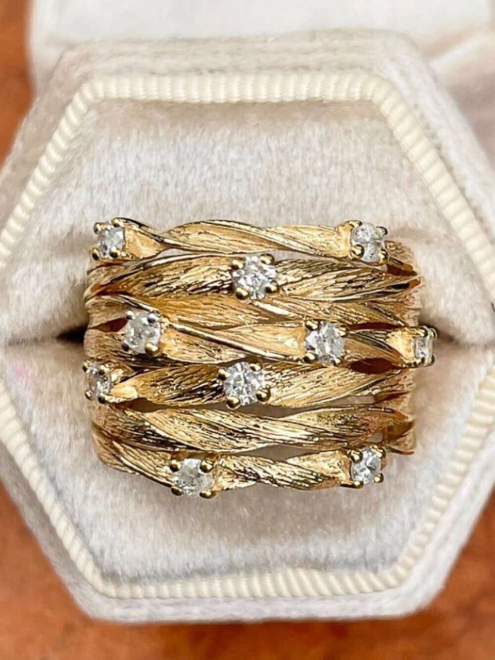 NEW 18k Yellow Gold Diamond Textured Ring Band Wide Ring Gold Chunky Ring